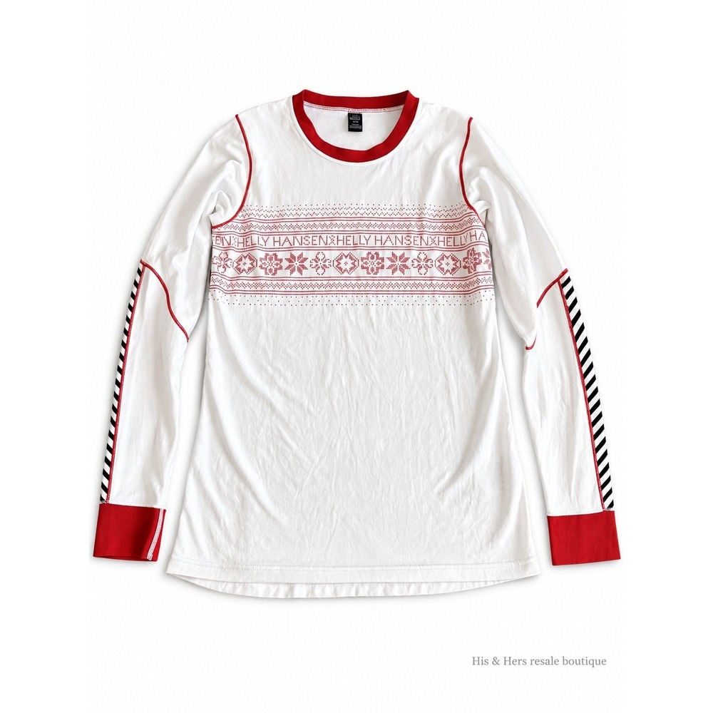 Helly Hansen Base Layer White Red Stripes Nordic-Style Womens Medium